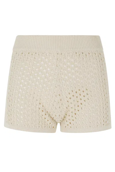 Mc2 Saint Barth Beige Almyra Crochet Fabric Cotton Shorts In Neutral