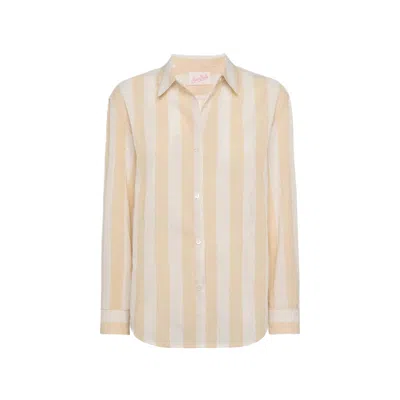 Mc2 Saint Barth Beige And Off-white Striped Long-sleeved Button-up Shirt In Neutral