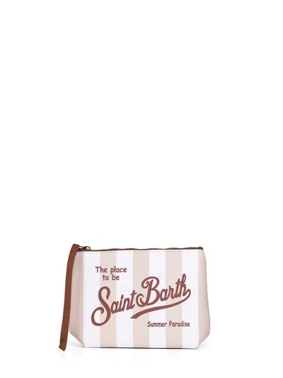 Mc2 Saint Barth Beige And White Aline Wide Striped-print Clutch Bag In Multi