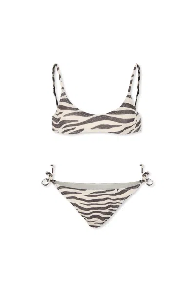 Mc2 Saint Barth Kids' Beige Bikini For Girl With Zebra Print