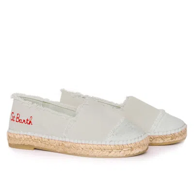Mc2 Saint Barth Beige Canvas Espadrillas With Embroidery In White
