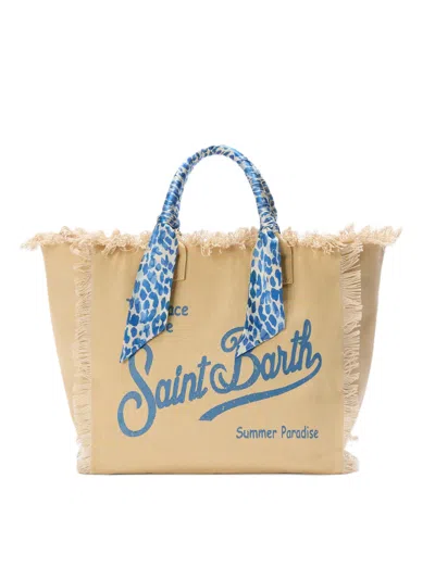 Mc2 Saint Barth Beige Canvas Rectangular Tote Bag