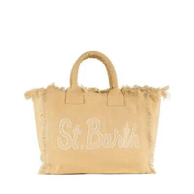 Mc2 Saint Barth Beige Canvas Shoulder Bag With St.barth Patch.