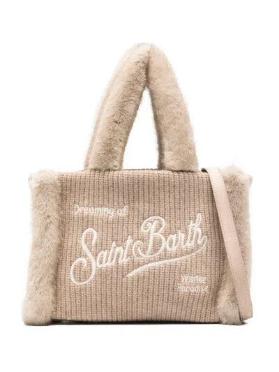 Mc2 Saint Barth Beige 'colette Shearling' Tote Bag  In Brown