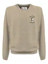 Mc2 Saint Barth Beige Crew Neck Sweatshirt With Ribbed Details In Brown
