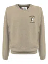 Mc2 Saint Barth Beige Crew Neck Sweatshirt With Ribbed Details In Brown