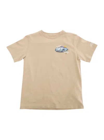 Mc2 Saint Barth Kids' Beige Crewneck T-shirt With Print Detail On The Front And Maxi Print On The Rear In Cotton Boy