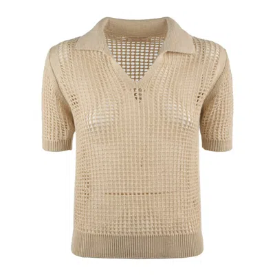Mc2 Saint Barth Beige Crochet Mesh Polo Shirt