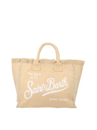 Mc2 Saint Barth Beige Fringed Rounded Handles Tote Bag
