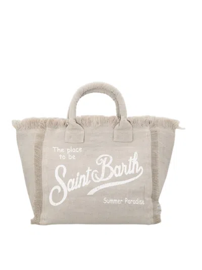 Mc2 Saint Barth Beige Fringed Wrapped Handles Tote Bag In White