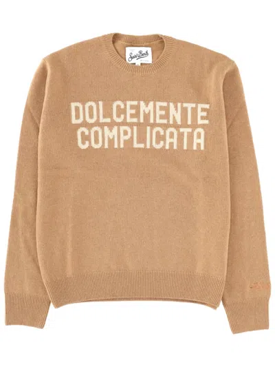 Mc2 Saint Barth Beige Graphic Crew Neck Sweater In Brown