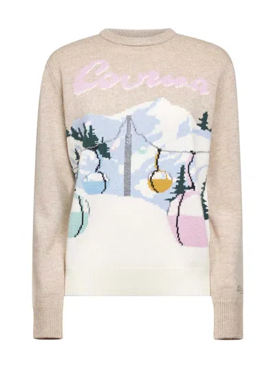 Mc2 Saint Barth Beige Jacquard Postcard New Queen Sweater In Multi