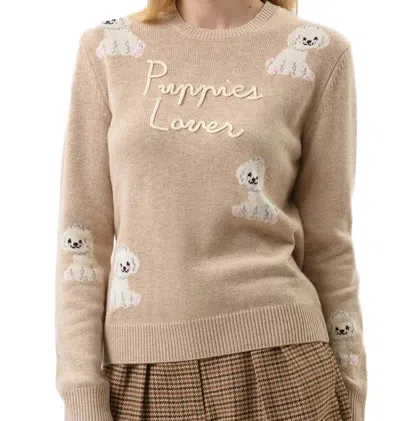 Mc2 Saint Barth Beige Knit Sweater With Puppy Illustrations In Multi