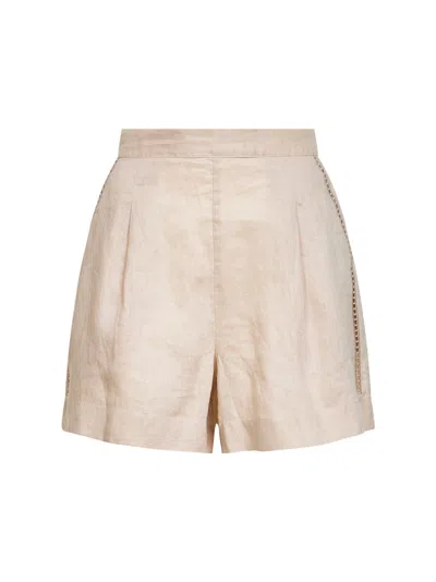 Mc2 Saint Barth Beige Linen Embroidered Amani Shorts In Neutral