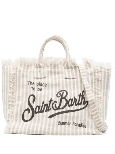 Mc2 Saint Barth Beige Logo Tote In White