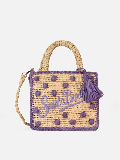 Mc2 Saint Barth Beige Natural Mini Vanity Raffia Bag With Polka Dot Appliqués In Pink