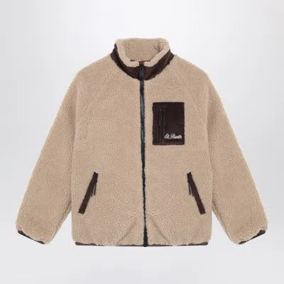Mc2 Saint Barth Kids' Beige Sherpa Jacket With Snoopy In Sand