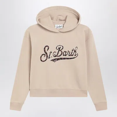 MC2 SAINT BARTH BEIGE SWEATSHIRT WITH LEOPARD LOGO EMBROIDERY