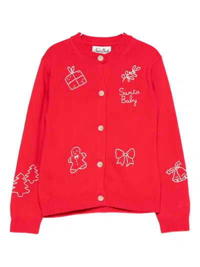Mc2 Saint Barth Bellamy Embroidered Cardigan In Red
