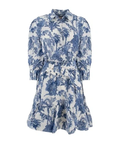 Mc2 Saint Barth Belted Printed Mini Dress In Blue
