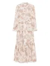 Mc2 Saint Barth Belted Waist Maxi Dress With Buttoned Cuffs And Palm Tree Print
