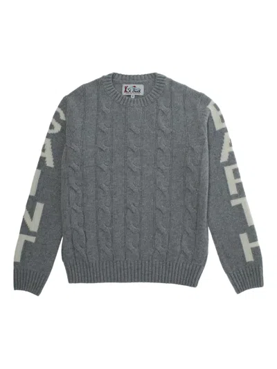 Mc2 Saint Barth Kids' Bergen Jr Cable-knit Sweater In Gray