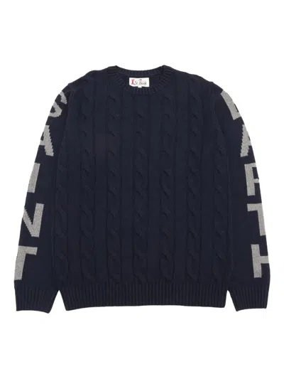 Mc2 Saint Barth Kids' Bergen Junior Cable-knit Letter-print Sweater In Blue