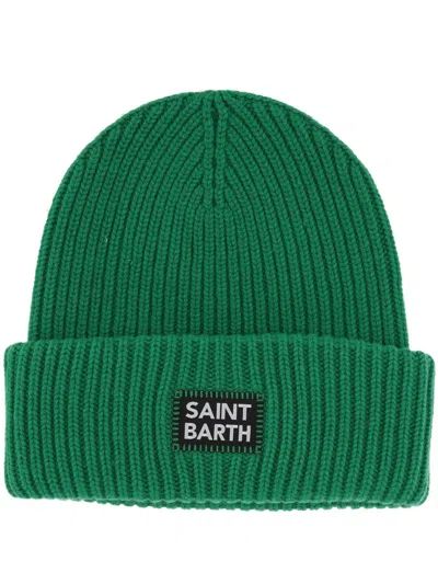 Mc2 Saint Barth Berry Logo Patch Knitted Beanie In Green