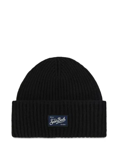 Mc2 Saint Barth Berry Ribbed Beanie In Black