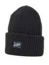 Mc2 Saint Barth Berry Ribbed Logo-patch Beanie Hat In Black