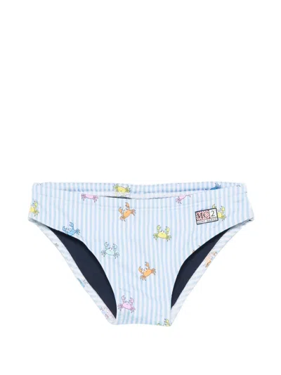 Mc2 Saint Barth Kids' Billy Crab-print Striped Swimming Trunks In Blue