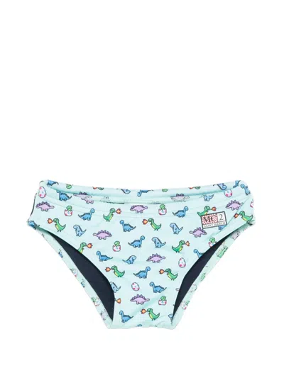 Mc2 Saint Barth Kids' Billy Dinosaur-print Swim Briefs In Blue
