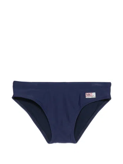 Mc2 Saint Barth Kids' Billy Logo-patch Swim Briefs In Blue