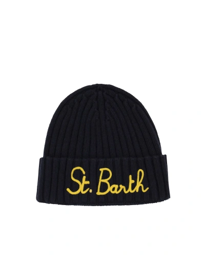 Mc2 Saint Barth Black Beanie With Embroidery