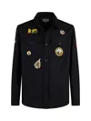 Mc2 Saint Barth Man Wooly Blue Overshirt With Pockets And Patches In Black