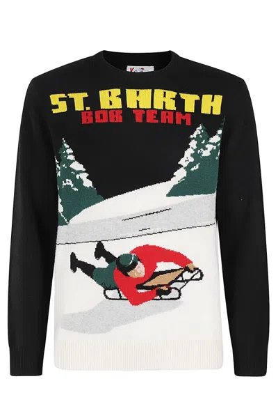 MC2 SAINT BARTH MC2 SAINT BARTH BLACK CREWNECK SWEATER WITH PLAYFUL BOB EMBROIDERY