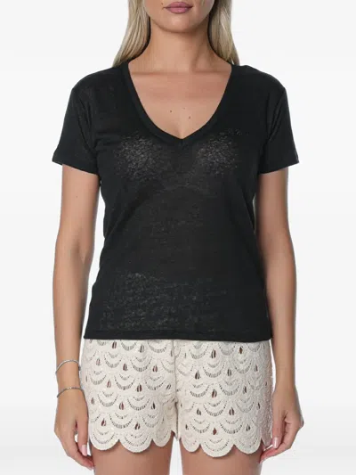 Mc2 Saint Barth Black Linen Eloise T-shirt With Embroidered Logo
