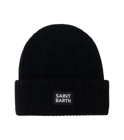 MC2 SAINT BARTH MEN BLACK LOGO BEANIE HAT, ONESIZE LUXURY HATS FOR MEN DARVEYS