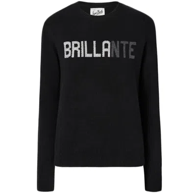 Mc2 Saint Barth Black Long-sleeved Sweatshirt With Rhinestone Detail