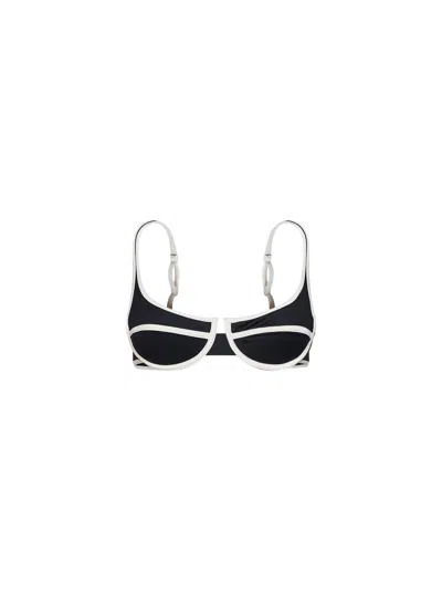 Mc2 Saint Barth Black Lycra Amira String Balconette Bikini Top With White Trims In Multi