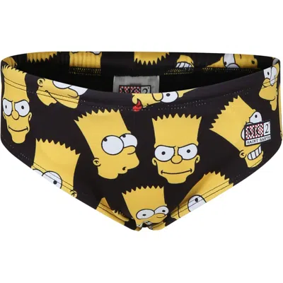 Mc2 Saint Barth Kids' Black Swim Briefs For Boy With Bart Simpson Print And Logo