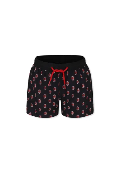 MC2 SAINT BARTH BLACK SWIM SHORTS FOR BOY WITH MILAN LOGO