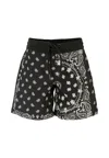 Mc2 Saint Barth Black Swim Shorts For Boy With White Bandana Print In Black