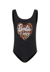 Mc2 Saint Barth Black Swimsuit For Girl With Heart In Black