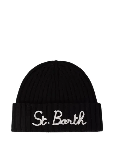 Mc2 Saint Barth Black Wengen Beanie With St. Barth Embroidery