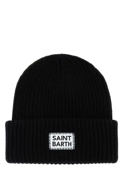 Mc2 Saint Barth Black Wool Blend Beanie Hat In 00