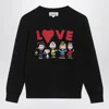 Mc2 Saint Barth Black Wool Blend Sweater With Snoopy Family In Black