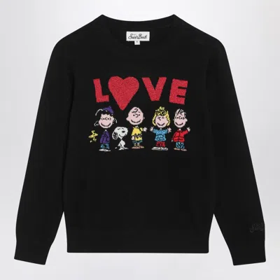 Mc2 Saint Barth Black Wool Blend Sweater With Snoopy Family