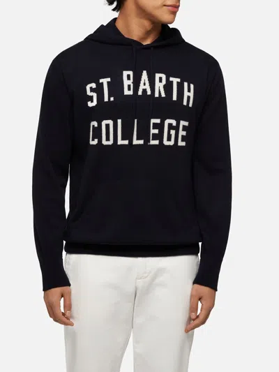 Mc2 Saint Barth Blended Cashmere Hooded Sweater Wood In Blue
