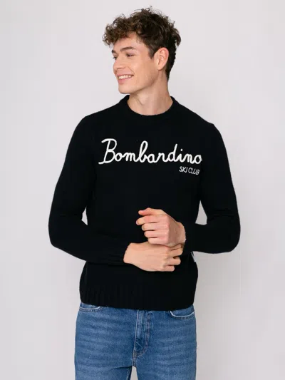 Mc2 Saint Barth Blended Cashmere Sweater Bombardino Ski Club Embroidery In Blue
